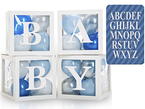 71pcs deco baby shower-comprend 33 ballons, 4 boîte, 34 lettres BABY*2+A-Z, décor révélant le sexe, toile de fond de fête pour garçons filles anniversaire, decoration anniversaire(DIY Nom Combinaison)