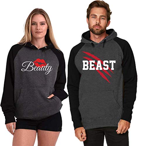 S&R New Beast and Beauty - Couple Matching Hoodie - His and Her Sweatshirt-CHARCOAL/BLACK-XXLARGE-Beauty ONLY