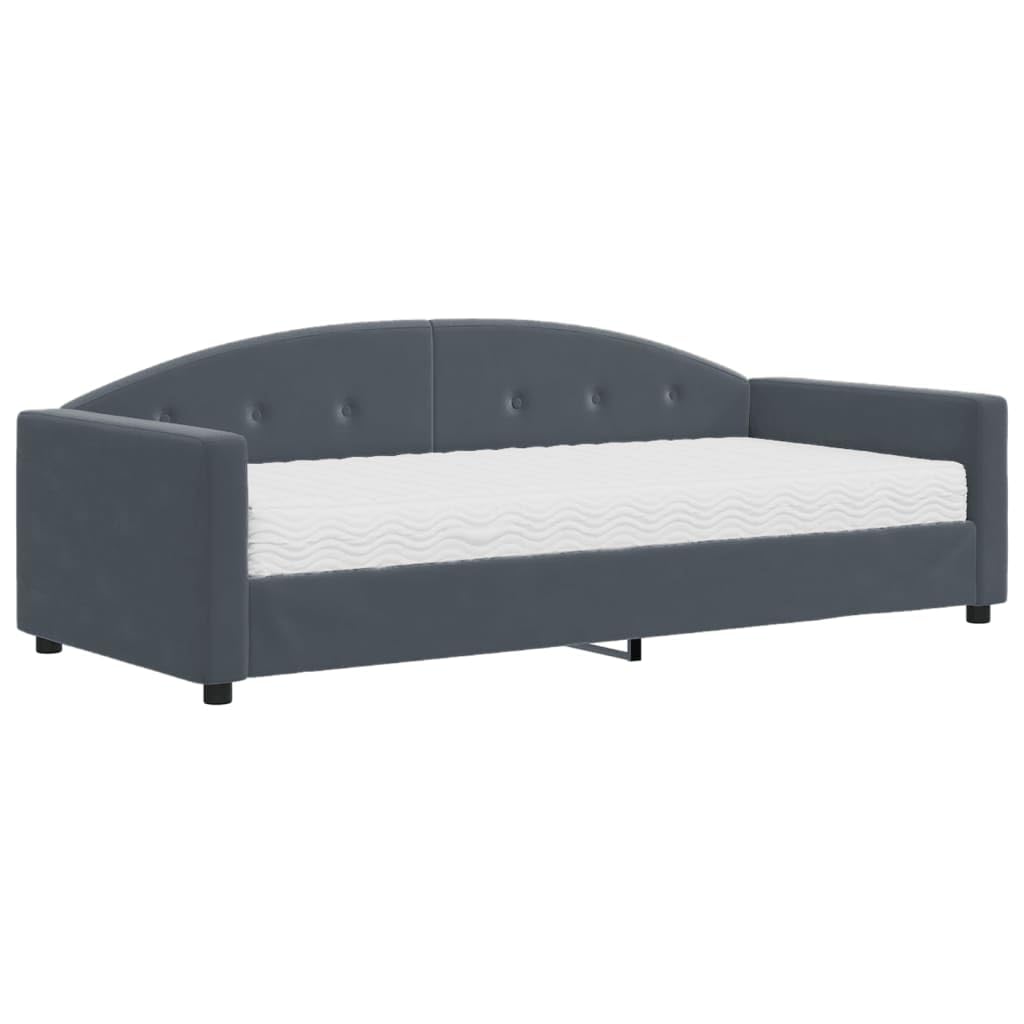2 w 1 z materacem piankowym do spania aksamitny szary 90x200 cm | Sofa z materacem do spania ciemnoszara 90x200 aksamit rozkładana kanapa z funkcją spania dla gości