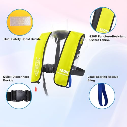 Image of Inflatable Life-Jacket for Adults| Life-Vest Inflation-PFD with Whistle| Automatic & Manual Lightweight Supports up to 300 lbs for Kayaking Fishing Boating