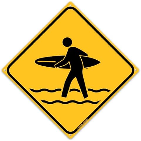 Surfer Crossing 12" x 12" Tin Road Sign Beach Home Bar Hang Ten Surf's Up Decor Cover