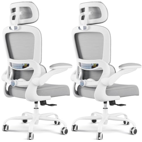 Image of TRALT Office Chair Ergonomic Desk Chair, 330 LBS Home Mesh Office Desk Chairs with Wheels, Comfortable Gaming Chairs White Pack of 2