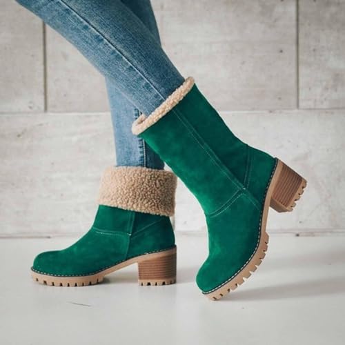 CLOUDEMO Winter Boots for Women, Women's Chunky Heel Round Toe Snow Boots, Seniors' Chunky Heel Winter Boots, Comfortable Mid Chunky Heel Suede Warm Fur Lined Boots3