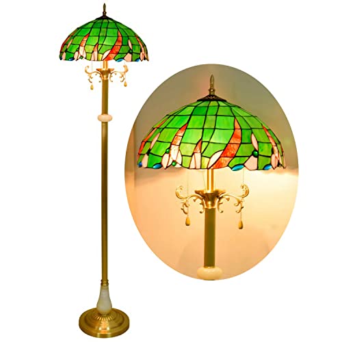 IUokLU Lámpara De Pie Estilo De 40 Cm,Luz De Lectura con Vidrieras Verdes,Base De Cobre Vintage,Ideal para Dormitorio U Oficina.