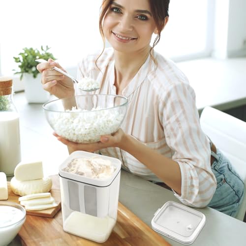 Greek Yogurt Strainer,1100ml Yogurt Strainer Separator,Yoghurt Maker with Fine Mesh Bag & Lid for Thick Greek Yogurt, Soybean Milk,Berries,Soup,Fruit Juice,Coffee(White,Size:10.8 * 9 * 17.6cm) - Thumbnail 5