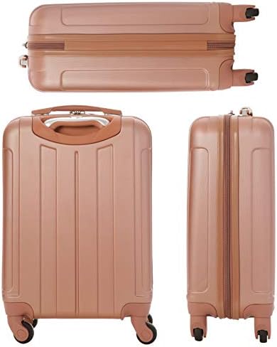 Amazon Brand  Eono Lightweight ABS Hard Shell Travel Trolley Carry On Hand Cabin Suitcase with 4 Wheels, Approved for Ryanair easyJet British Airways & More, 2 Piece Luggage Set, Black + Rose Gold