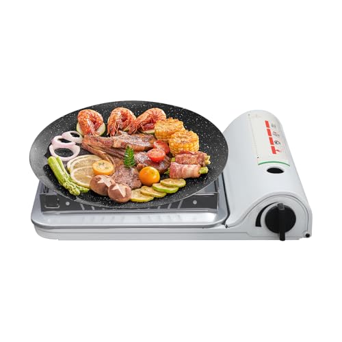 Hornillo de gas, hornillo de gas, set compacto de 1 quemador, quemador de cartucho de gas para exteriores, con maletín de transporte para barbacoas, fiestas, cubiertas, terrazas, restaurantes y más