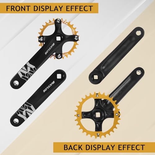 BUCKLOS 104 BCD 30T Mountain Bike Single Speed Crankset,170mm Square Taper Crankset with Narrow Wide Teeth Round Chainring(Six Color),Bicycle Crank Arm Set