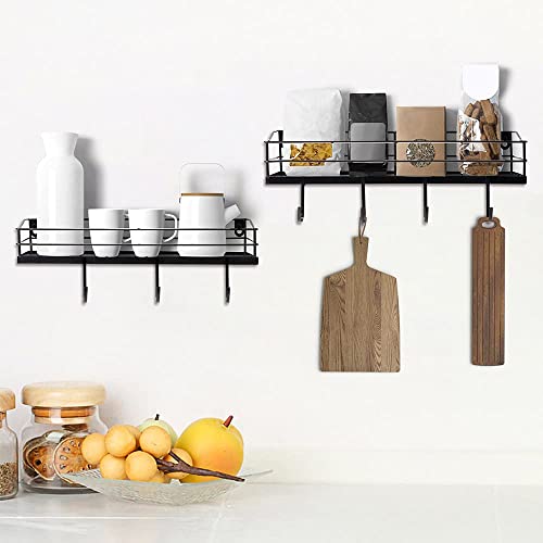 Lyeasw Metal Black Floating Shelves Wall Mounted With 8 Removable Hanging Hooks, 15-Inch Iron Shower Shelf Organizer For Bathroom Kitchen Storage Rack, Set Of 2 #TOP5
