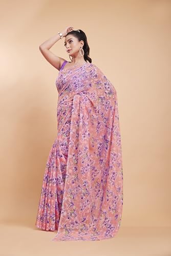 Image of Garden Vareli Summer Roganza Viscose Brasso Floral Print Christmas Special Saree