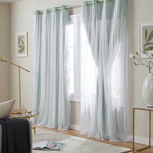 Image of TOWN & COUNTRY LUXE Talia Layer Indoor Curtains, Sheer and Room Darkening Blackout, Grommet Top, Energy Efficient Set, 52 inchx84 inch, Aqua (Pack of 12)