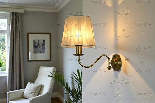 Image of Prop It Up Wall Sconce Light with Premium Fabric Shade, Golden Antique Finish, E27 Holder, 28 cm Height, Classic Design for Bedroom, Living Room, Hallway, Indoor Lighting, Bulb not Included