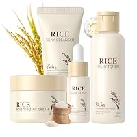 Reis Gesichtspflege Skincare Set 4pcs, Rice Pflegeset Damen Skin Care Glättet die Haut, Beauty Set Frauen Tiefe Feuchtigkeit, Beruhigende Pflegeset Damen mit Reiniger, Rice Toner, Face Cream, Serum