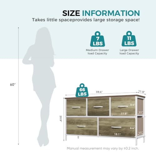 Image of OLIXIS 5 Drawer Dresser for Bedroom, Storage Organizer Unit for Closet
