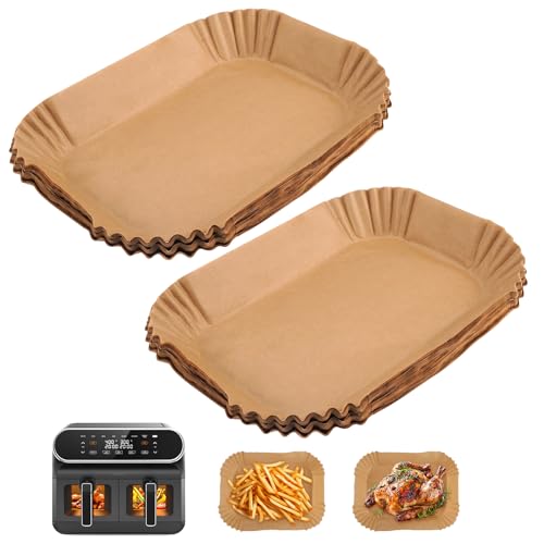 Xyvor 100 Pièces Papier Cuisson Air Fryer, 22 × 14 cm Rectangulair Papier Sulfurisé Air-Fryer, Antiadhésive Sans Huile Feuilles de Papiers Sulfurisé pour Friteuse à Air Chaud, Four, Micro-ondes