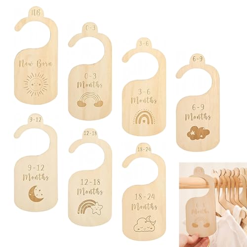 7 PCS Baby Wardrobe Dividers Cartoon Baby Clothes Storage Wood Safe Wardrobe Separators from Newborn to 24 Months Baby Products Wardrobe Organizers for Infant Newborn Boys & Girls