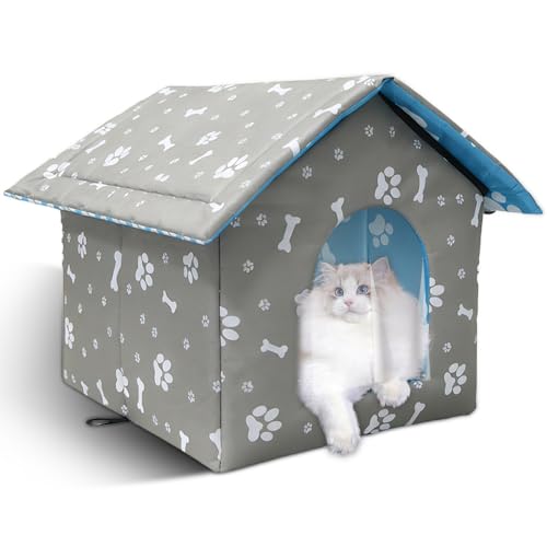 Katzenhaus Outdoor, Katzenhaus Outdoor Winterfest Isoliert, Katzenhöhle für Draußen Wasserdicht mit Abnehmbarem Kissen für Streuner Haustiere...