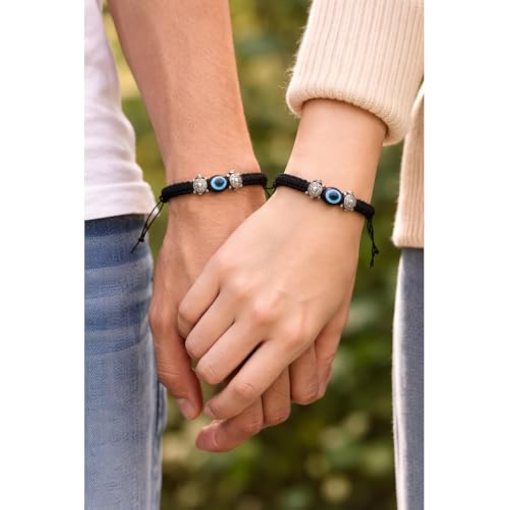 Evil Eye Nazar Adjustable Thread Bracelet with Metal Beads