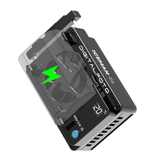 ICEMAN-E6 Camera Cooling Fan pour Canon R5/R6/90D/SX70, Ventilateur Refroidisseur TEC avec Affichage LED, Double Alimentation LP-E6/USB-C, Silencieux, Fixation...