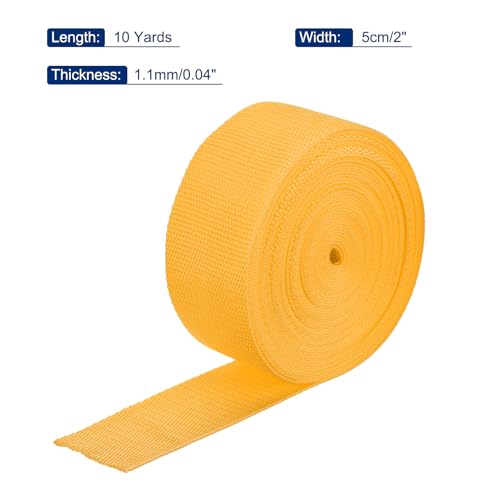 Image of MECCANIXITY Lightweight Polypropylene Webbing Strap 2 inch 10 Yard Backpack Strapping Band Dark Yellow for Outdoor Luggage Cargo Straps