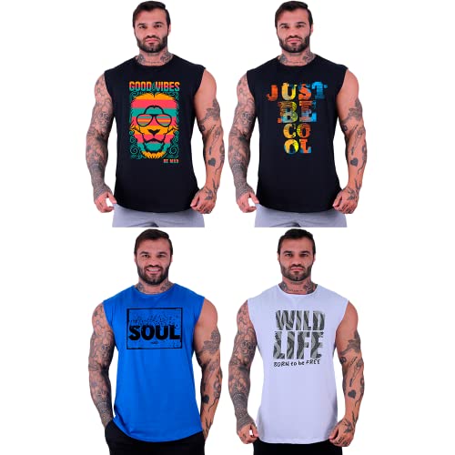 Kit 4 Regatas Machão Longline Masculina MXD Conceito Sem Manga Treino Academia Musculação Estampada