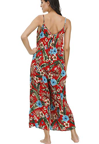 Image of BUENOS NINOS Women's V Neck Floral Maxi Dress Boho Printed Adjustable Spaghetti Strap Ethnic Beach Long Dress with Pockets