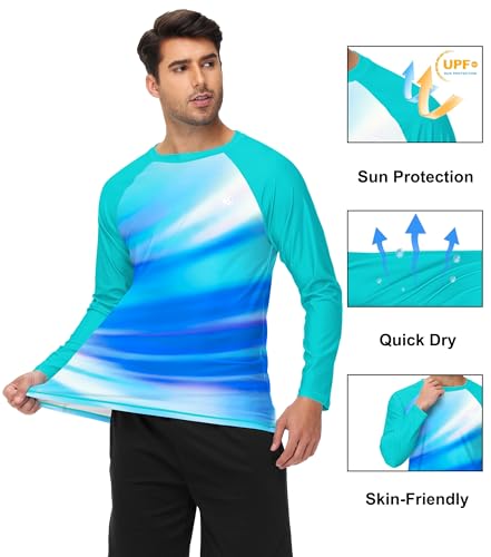 Image of AOBUTE Mens Long Sleeve Swim Shirt Quick Dry Sun Protection Rash Guard