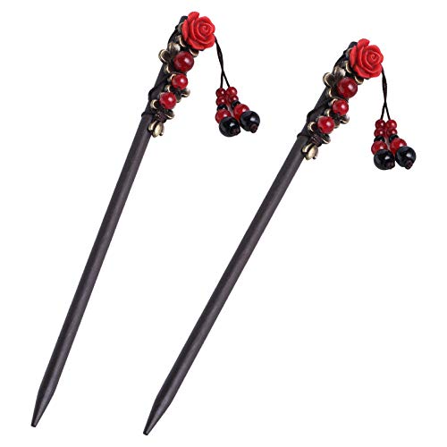 DIYstore 2 PACK Pieces Japanese Chinese Hair Stick Retro Wooden Hairpin,Flower Hair Chopsticks Handmade Wooden Hair Stick Classic Hair Chopstick Hair Pins for Long Hair