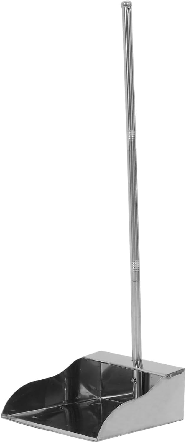 Heavy Duty Stainless Steel Dustpan Large Size Thick Metal Garbage Shovel with Handle for Commercial and Household Cleaning Use