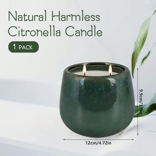 Image of 1 Pack Soy Wax Green Ceramic 2-Wick Outdoor Citronella Candles- Long Burning Scented Candle for Home Decor, Relaxation, Gifts & All Occasions