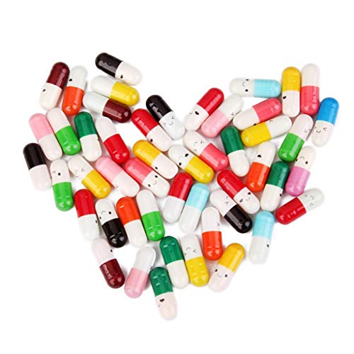 ANNIUP Lot de 50 gélules en forme de bouteille avec message dans une bouteille, mignonnes capsules transparentes avec visages souriants + papier, notes ou cadeaux (couleur aléatoire) Cover