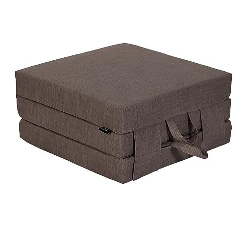 Fun!ture Cama Portátil Simple Colchón de Espuma Plegable| Manijas de Transporte| Tapicería de Efecto de Lino| Cama de Huésped Pijamadas | Sala de Estar (Slate)