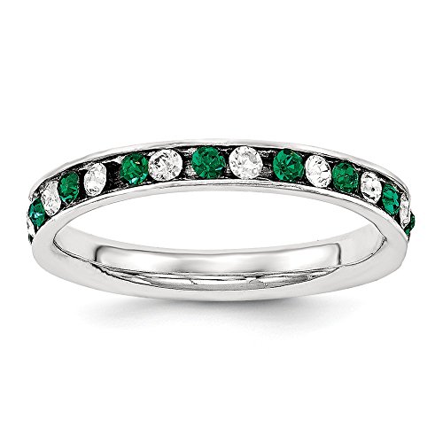 925 Sterling Silver Green White Cubic Zirconia Cz Eternity Wedding Ring Band Size 6.00 Fine Jewelry For Women Gifts For Her