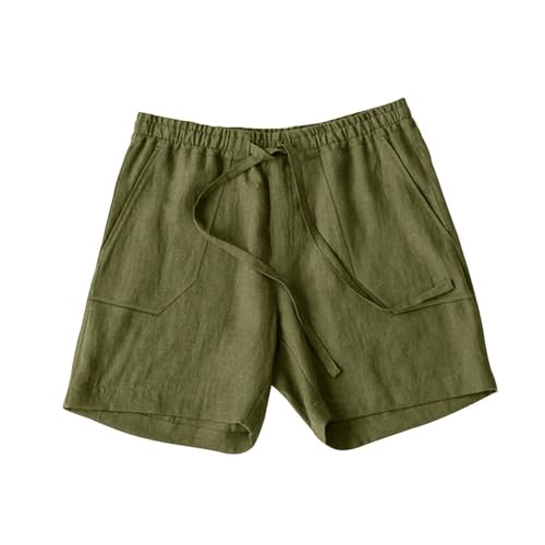 Men's Summer Linen Short Pants Casual Drawstring Elastic Waist Solid Color Breathable Beach Pants for Men