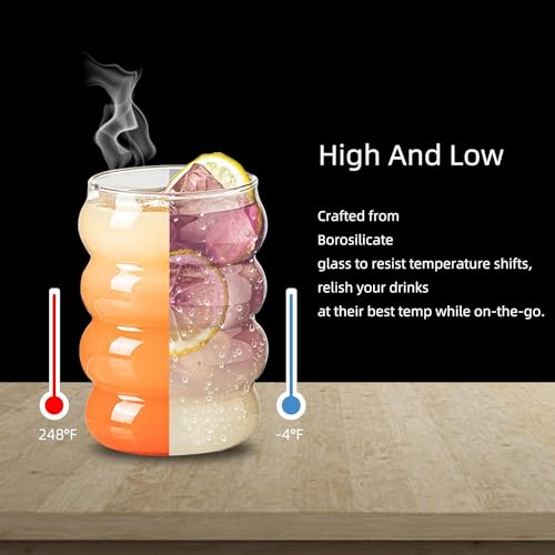 Image of KELVEE Reusable Round Wave Shape Coffee Glass Tumbler with Straw Round Wave Shape Pack of 1, 500ml Multipurpose Drinking Matcha Glasses Aesthetic Sipper Mug for Juice Smoothies Green Tea Cup (Wave)
