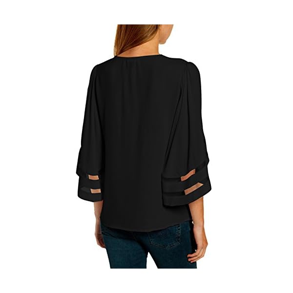 LookbookStore Women Tops for Summer 2023 Ladies Tops and Blouses Bell Sleeve Tops for Women Black Tops for Work Business 3/4 Sleeve Tops Womens Tops Dressy Casual Going Out Tops Size Large Size 12 14
