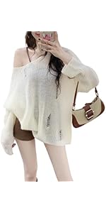 Amazon | [Lamerry] Y2K トップス ダメージニット メッシュ