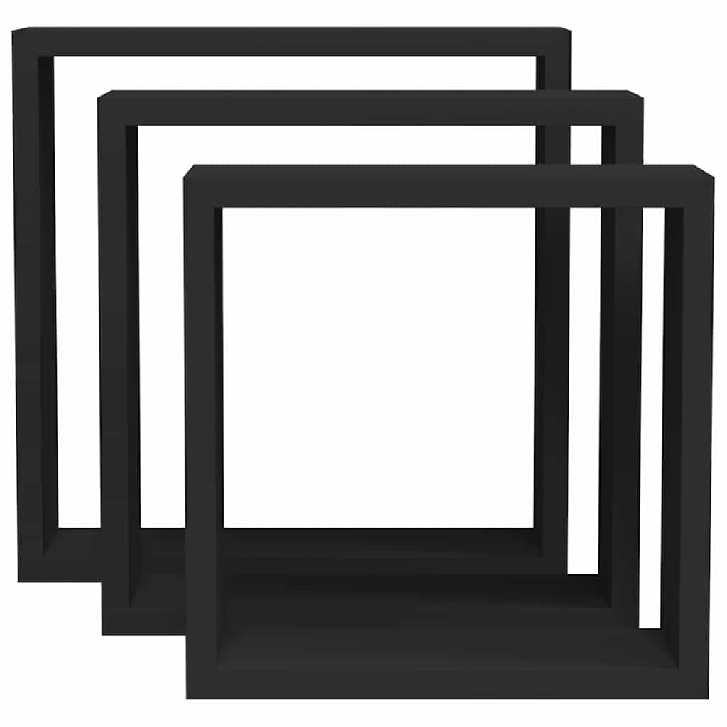 Würfelregale 3 Stk. Schwarz MDF | Schwebend Montierbar, Stabil, Vielseitig für Bücher, Deko