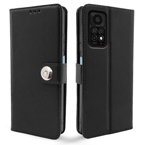 Image of Pikkme Redmi Note 11 Pro /Note 11 Pro Plus 5G Flip Cover Leather Finish | Inside TPU with Card Pockets | Wallet Stand and Shock Proof | Complete Protection Button Flip Case (Black)