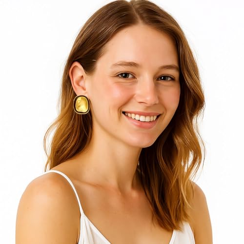 Gold Chunky Earrings Vintage Burgundy Maroon Statement Earrings for Women 14K Gold Hammered Oval Stud Non Tarnish2