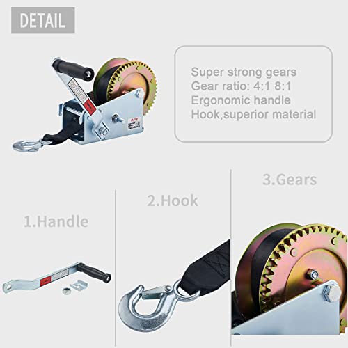 Openroad Boat Winch 3200Lbs Hand Winch, With 32Ft Black Strap And 2 Speed Switchable, For Boat Trailer Towing Winch #TOP5