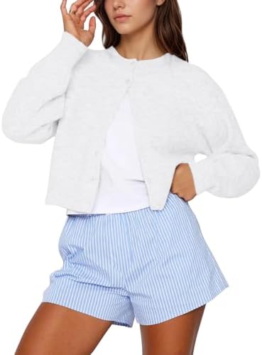 Dokuritu Cardigans for Women Long Sleeve Crew Neck Lightweight Button Down Fall Knit Sweater Cardigan Y2k Open Front Top