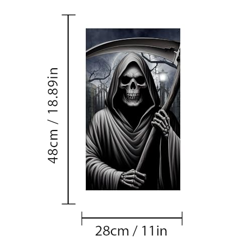 Image of Halloween Cars Body Horror Sticker, Classic Horror Movie Characters Peeking Decal Michae Waterproof Scary Vinyl Stickers for Bumper Car Decals 11in*18.89in (Black Grey Death Reaper)