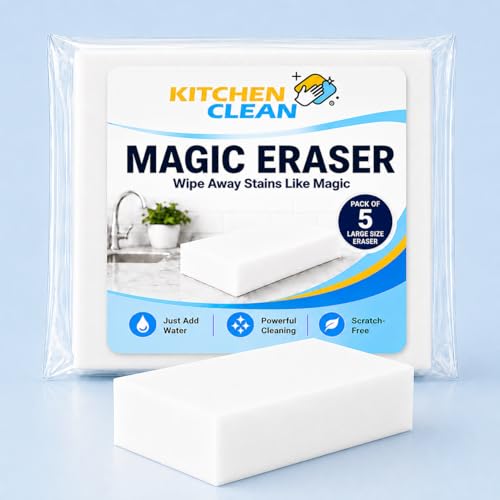 Image of Kitchen Clean Melamine Magic Eraser Pack of 5 | Wall Marks Remover Sponge | Kitchen, Bathroom & Tile Cleaning | Removes Wall Stains & Limescale
