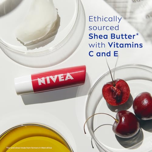Image of NIVEA Cherry Shine 4.8g Lip Balm|24 H Melt in Moisture Formula|Natural Oils|Glossy Finish,4.8 g (Pack of 1)