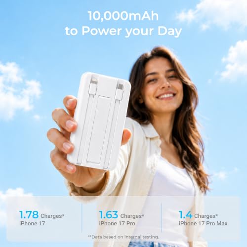 Image of AILKIN 10000mAh Magnetic Wireless Power Bank, MagSafe Compatible Portable Charger, Fast Charging Mini Power Bank for iPhone 16 /15 /14 /13 Series & Android USB-C Devices- White