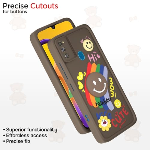 Image of Pikkme Back Cover for Samsung Galaxy M21 / M30s / M21 2021 | Soft Silicone| Cute Rainbow Smile & 3D Cartoon Flower Design | Shockproof Raised Camera Protection Bumper Case (Brown)
