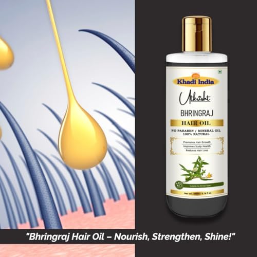 Image of Khadi Bhringraj Hair Oil 200ml | Ayurvedic Herbal Hair Oil for Hair Growth & Thicker Hair | Non-Sticky, Paraben & Mineral Oil Free | For All Hair Types | Daily Use for Men & Women