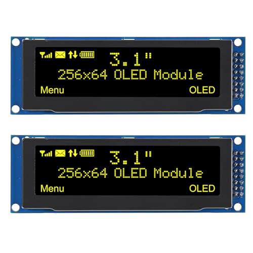 DWEII 2 unidades de pantalla OLED de 3.1 pulgadas 256x64 OLED LCD Display SSD1322 módulo de 16 pines para Arduino (amarillo)