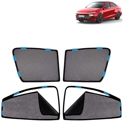 Image of KINGSWAY Car Sun Shade Curtains Only Compatible with Hyundai Verna (2023 Onwards) | Front Window in Half Cut and Rear in Zipper (Magnetic) | UV & Heat Protection | Pack of 4 Pcs